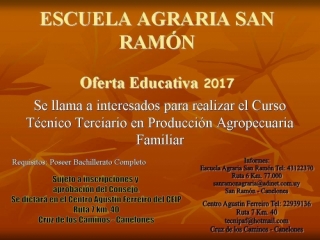 Se abrieron las inscripciones para la Tecnicatura en Producción Agropecuaria Familiar